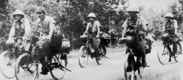 Japanese troops on bicyclces
