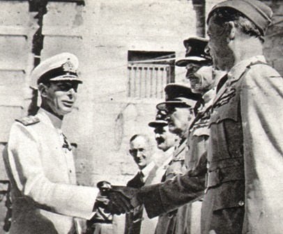 King George VI greets Malta servicemen.